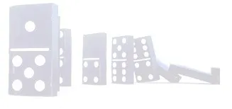 Fichas de dominó en fila cayendo, ilustración decorativa.