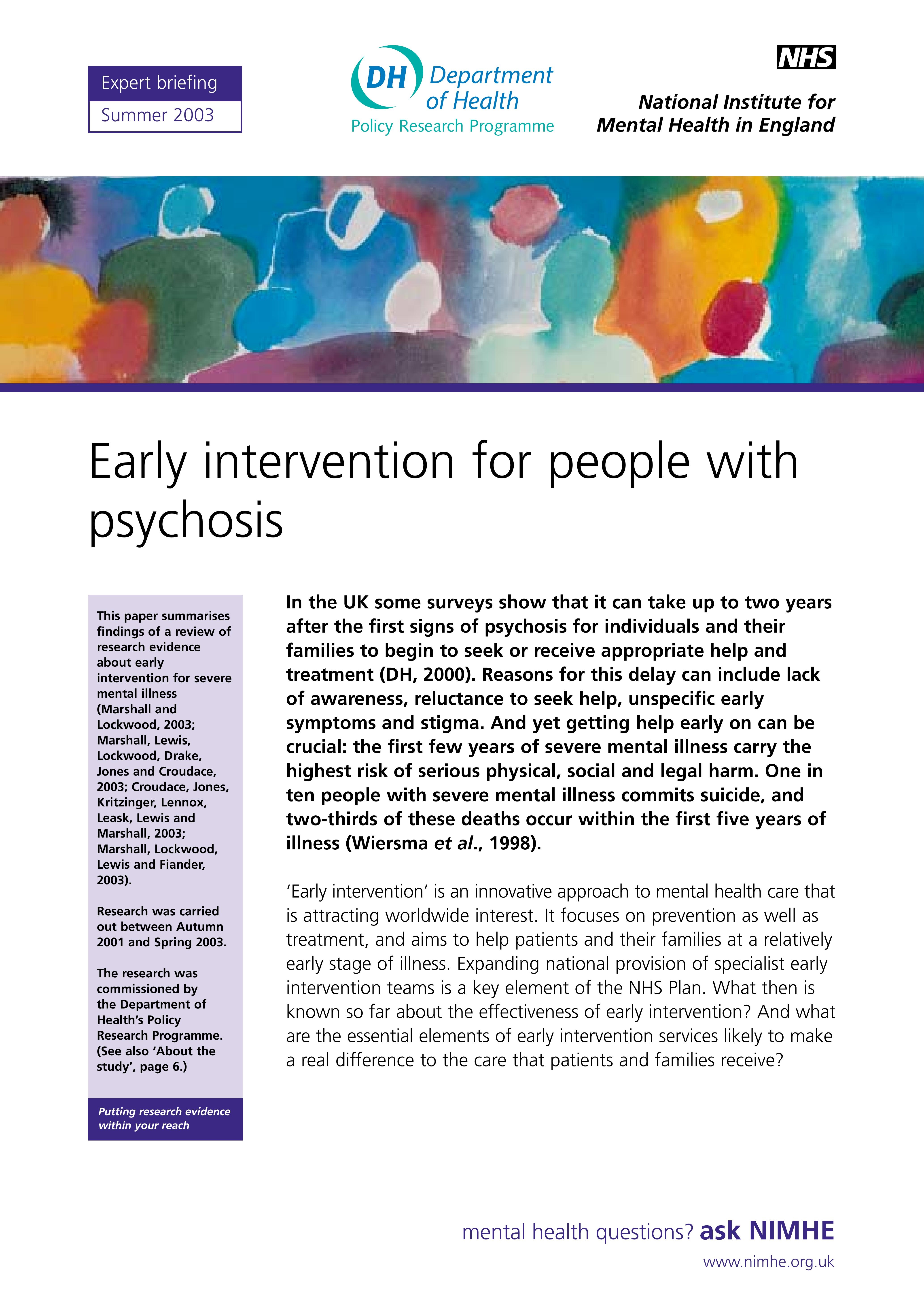 Early intervention for people with psychosis